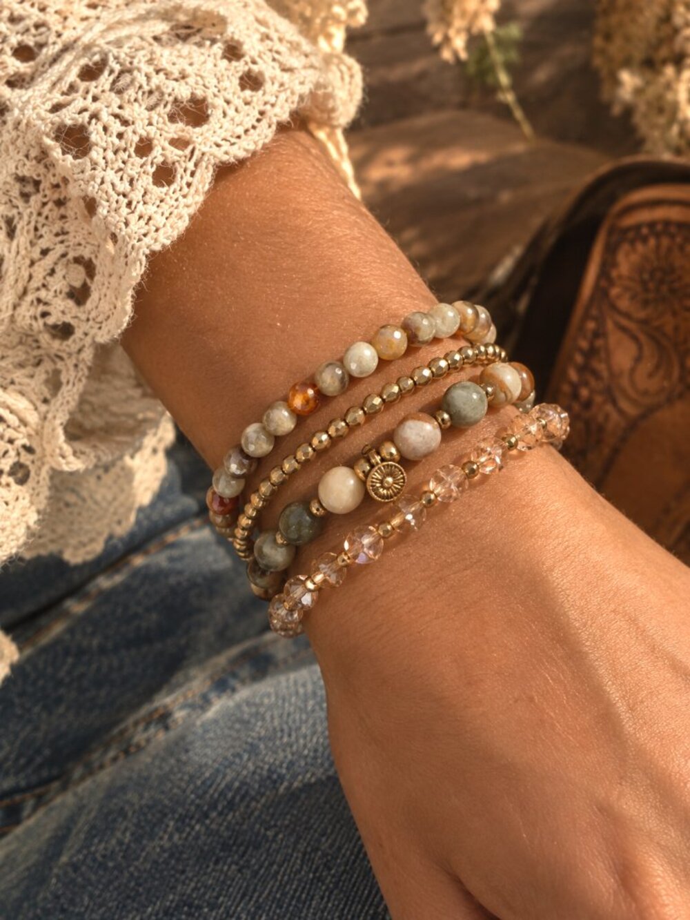 Earthy Boho Bracelet Western Cottagecore Stacking Jewelry Orange Brown Agate